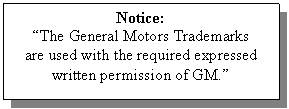 Text Box: Notice:
�The General Motors Trademarks 
are used with the required expressed 
written permission of GM.�
